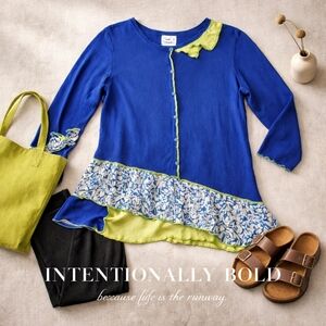 Funky Threadz Women’s Tunic Top L Arty Boutique Asymmetrical Ruffle Boho